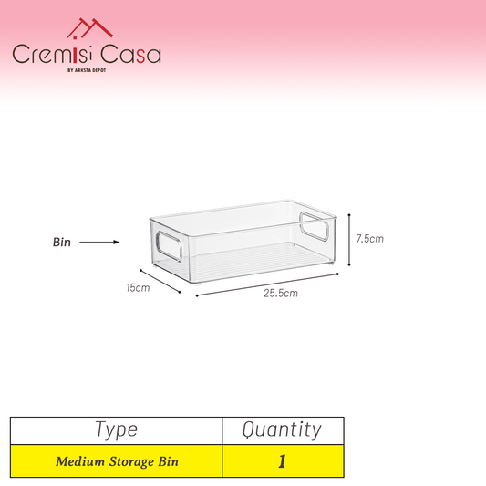 Medium Organizer Bin - 1 Piece Clear