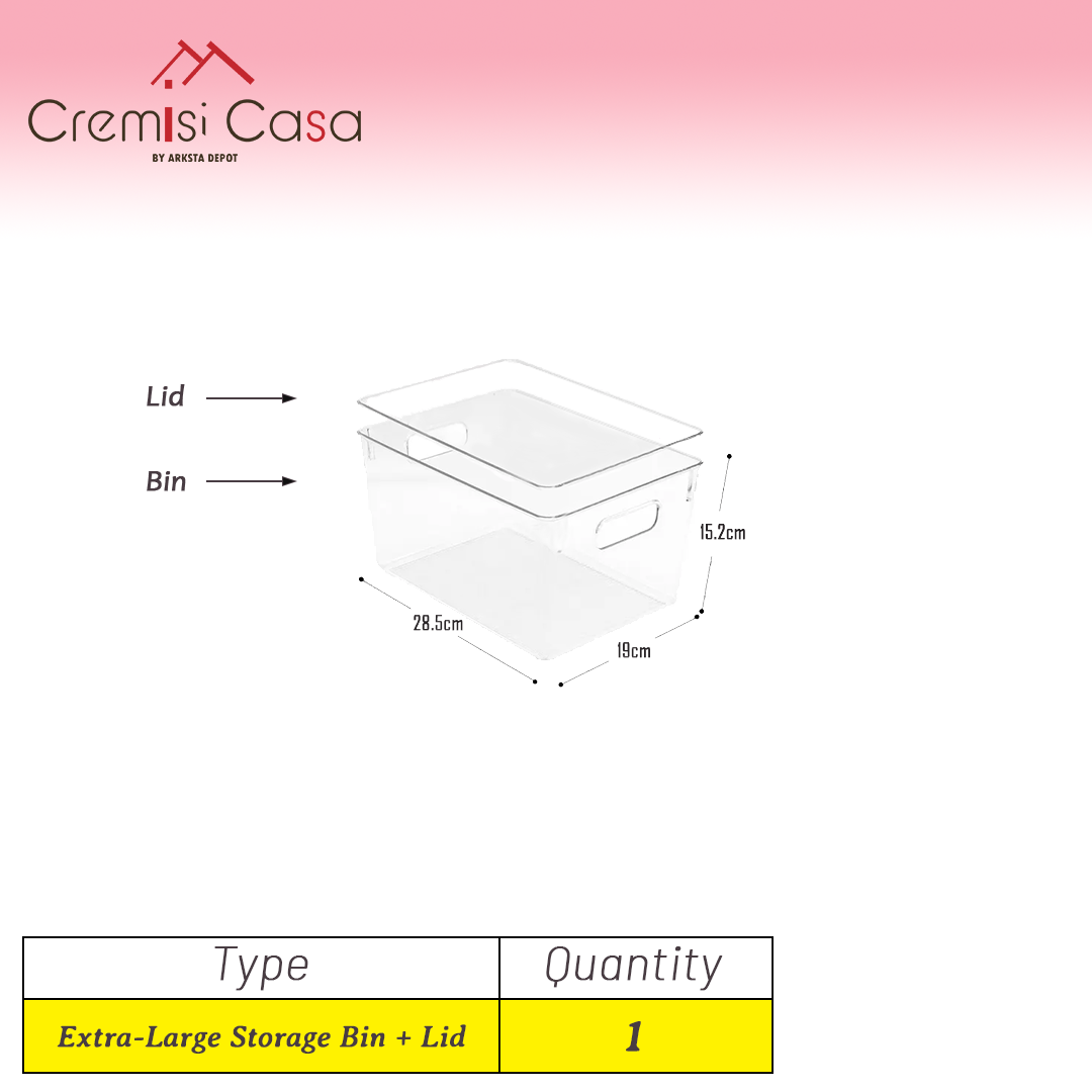 Extra-Large Organizer Bin with Lid - 1 Set Clear