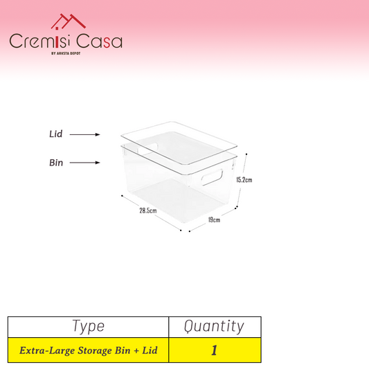 Extra-Large Organizer Bin with Lid - 1 Set Clear