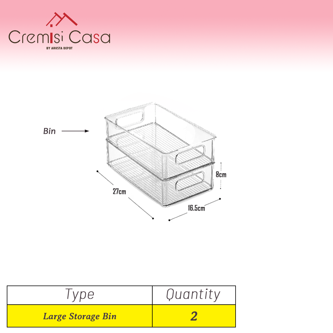 Large Organizer Bin - 2 Pcs Clear