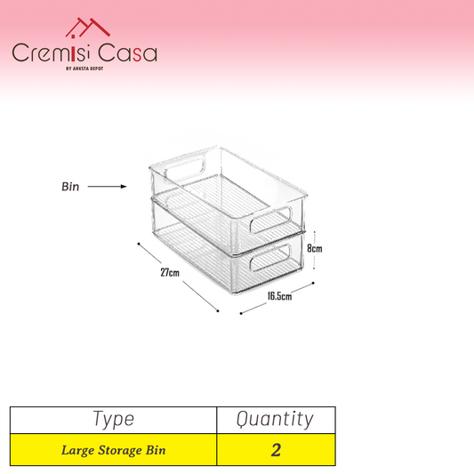 سلة تنظيم كبيرة - 2 قطعة شفافة