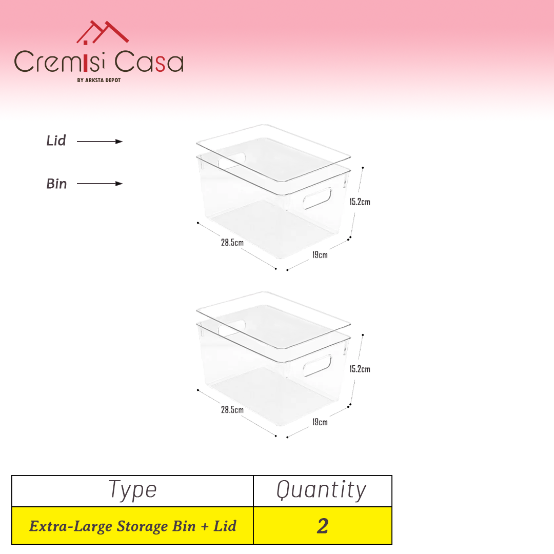 Extra-Large Organizer Bin with Lid - 2 Set Clear