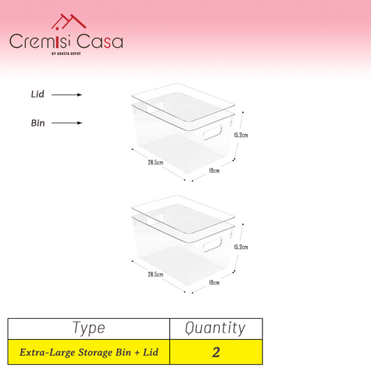 Extra-Large Organizer Bin with Lid - 2 Set Clear