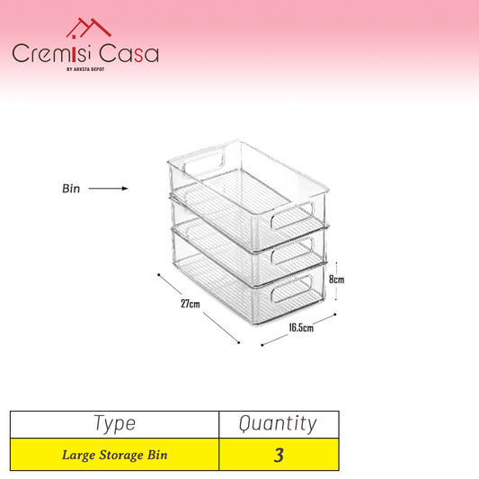 Large Organizer Bin - 3 Pcs Clear