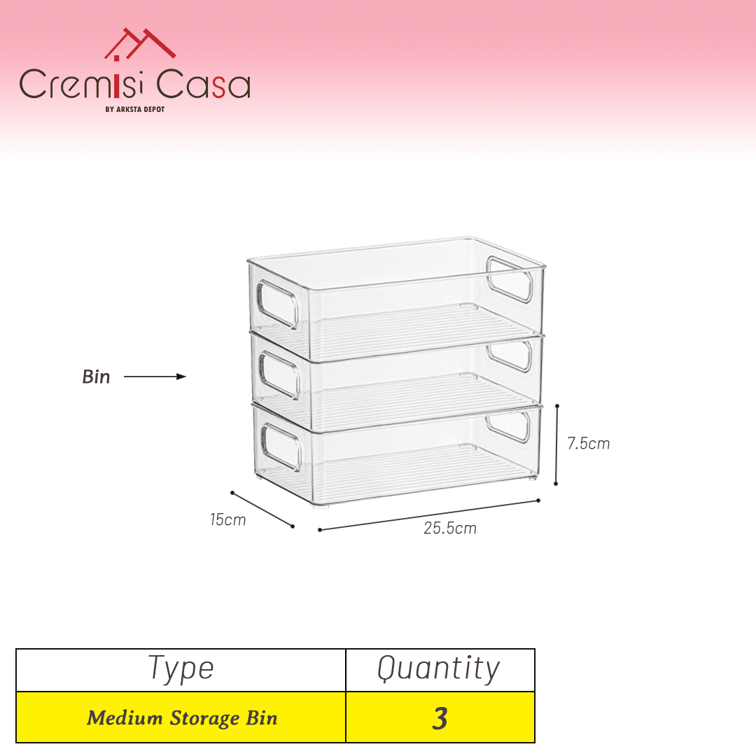 Medium Organizer Bin - 3 Pcs Clear