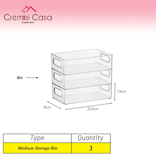 Medium Organizer Bin - 3 Pcs Clear