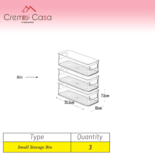 Small Organizer Bin - 3 Pcs Clear