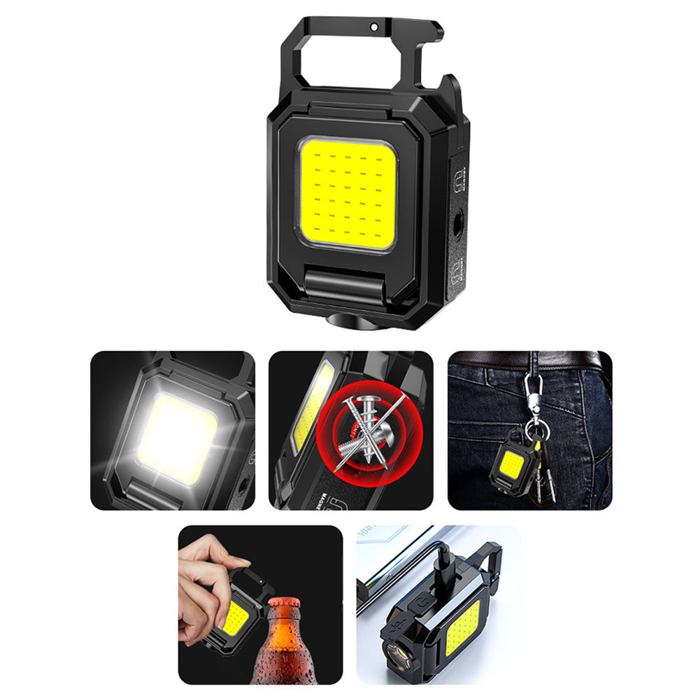 XPE Pocket Work Light 1000LM COB LED Mini Keychain Light USB Rechargeable Flashlight IPX4 Waterproof for Outdoor Camping Hiking