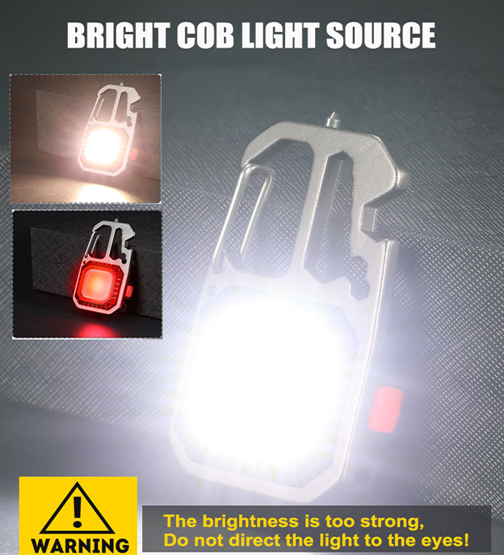 LED Portable Keychain Flashlight Outdoor Camping COB Work Light Emergency Lighting With Window Hammer Bottle Opener Lamp