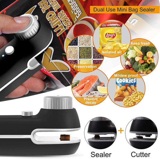 Rechargeable 2 In 1 Bag Mini Heat Sealer, Storage Bag Plastic Package Snack Sealer Clip Bag Handheld Heat Sealer with USB Charging Cord