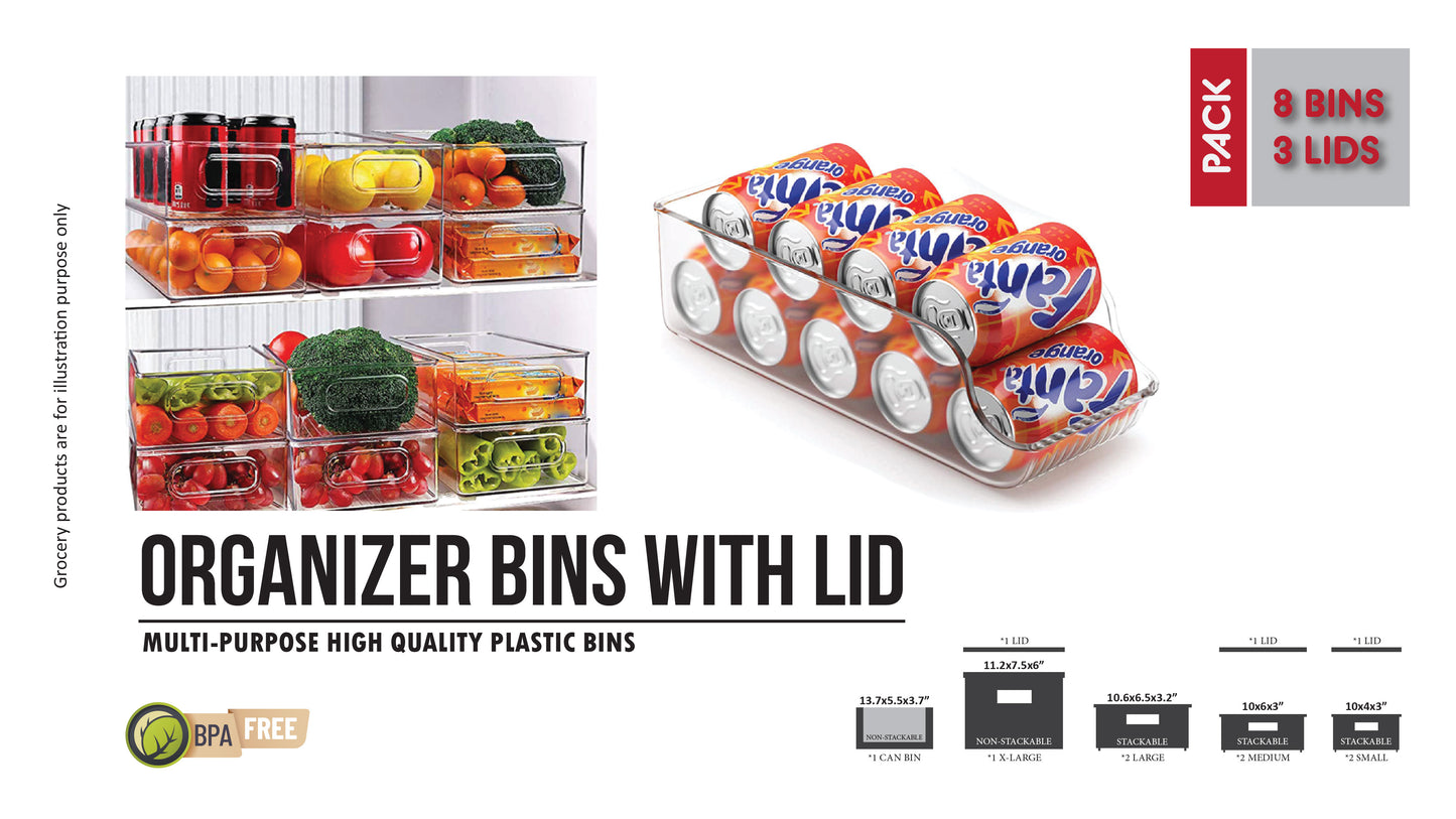 Organizer Bins with Lid 8+3 - Clear (Set)