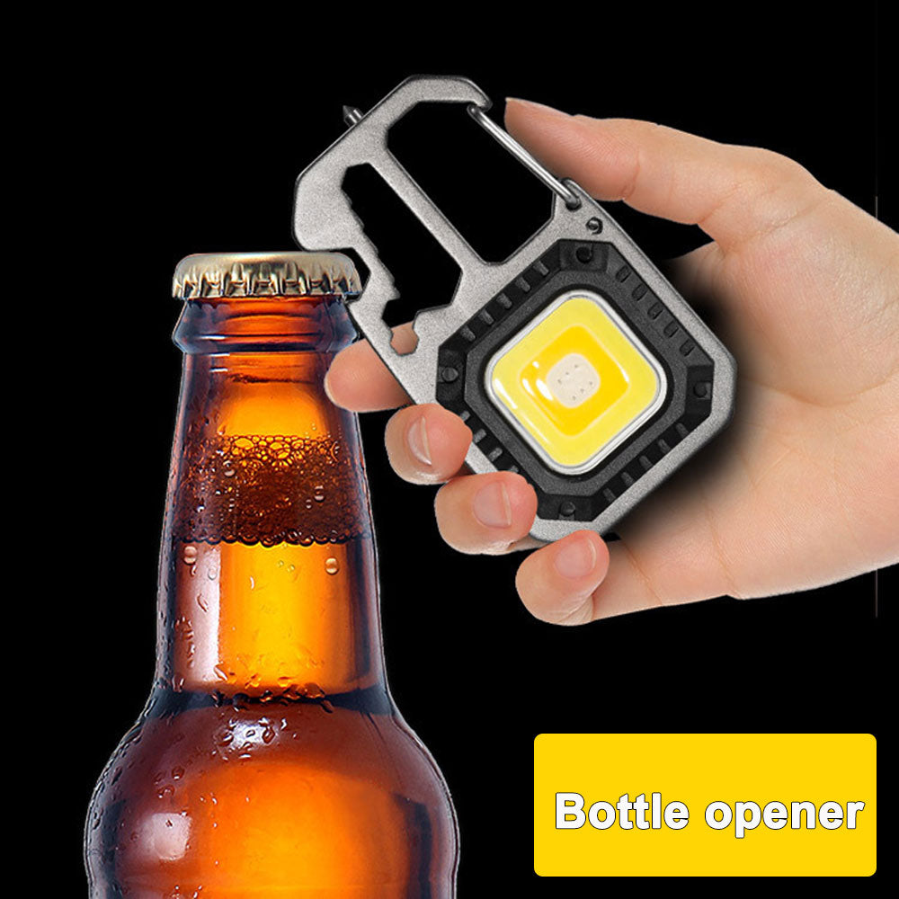 LED Portable Keychain Flashlight Outdoor Camping COB Work Light Emergency Lighting With Window Hammer Bottle Opener Lamp